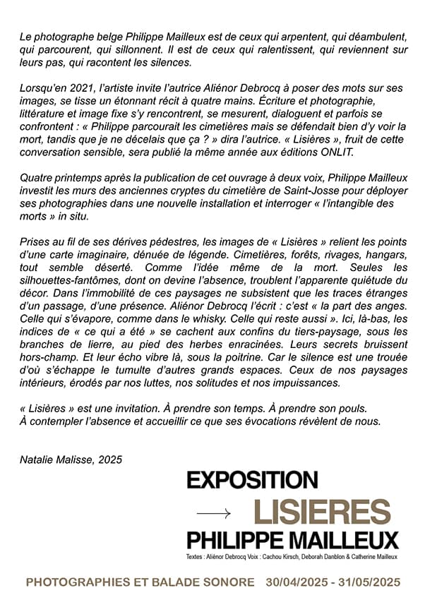 Texte critique de Natalie Malisse sur le travail photographique de Philippe Mailleux pour l’exposition Lisières